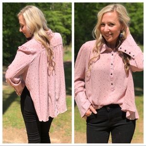 Collared Polka Dot Top with Button Detail Mauve
